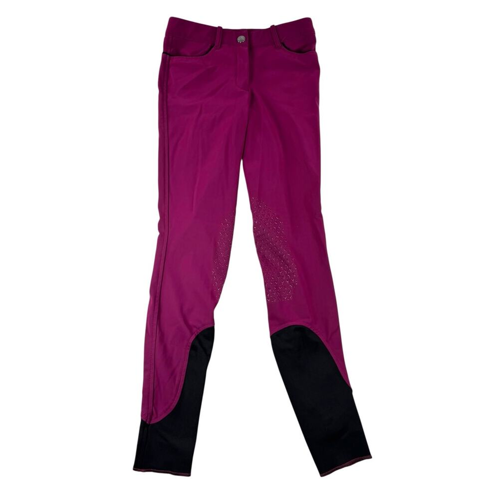 Equiline Equestrian Riding Breeches Womens Pink Black Grip Knee Patch Pants